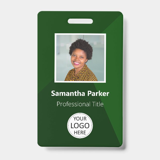 Badge Employé Personnalisé Vert - Photo, Logo, Cod (Avant)