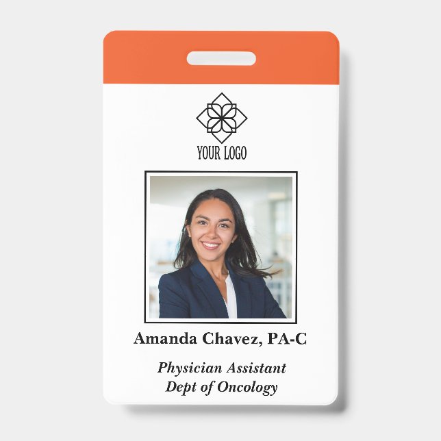 Badge employé personnalisé vertical Orange Nom (Avant)