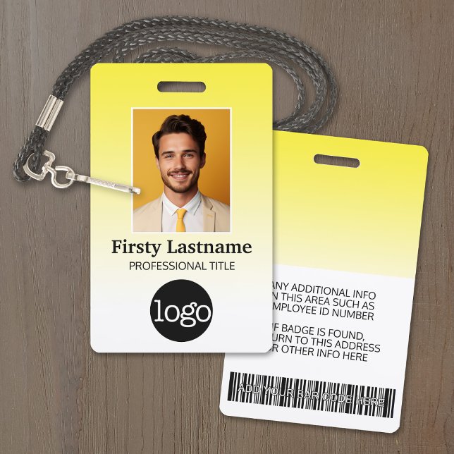 Badge Employé - Photo, code-barres, logo, dégradé de nom (Employee ID Badge - Customize Online with a Photo, Logo and More)