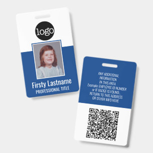 Badge employé - Photo, Code QR, Logo, Nom Badge Bl
