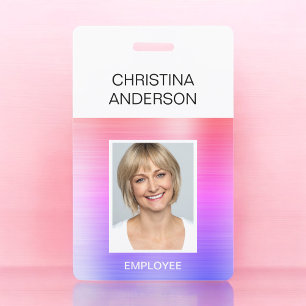 Badge Employé Rose Violet  - Nom Photo Entreprise