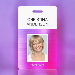 Badge Employé Rose Violet - Nom Photo Entreprise
