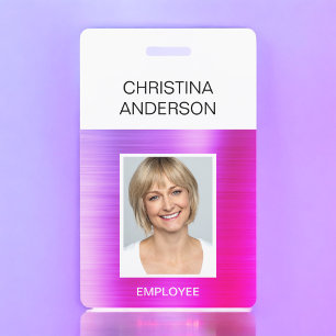 Badge Employé Rose Violet - Nom Photo Entreprise