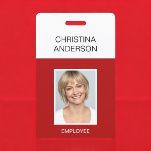Badge Employé Rouge - Nom Photo Entreprise Travail