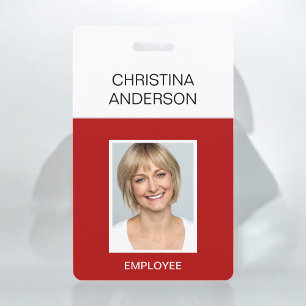 Badge Employé Rouge - Nom Photo Travail d'entreprise