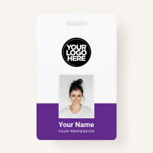 Badge Employé Violet - Photo, Code-Barre, Grand Logo, No