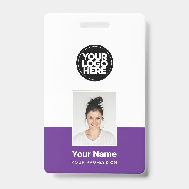 Badge Employé Violet - Photo, Code-Barres, Grand Logo, N (Avant)