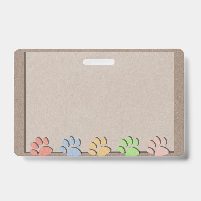 Badge Empreintes de pattes de chien Faux Kraft Papier Te (Face)