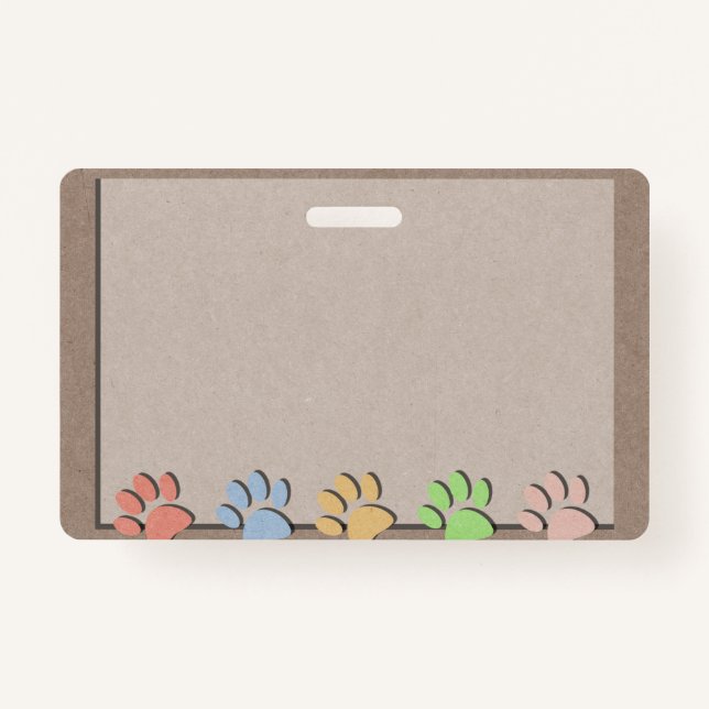 Badge Empreintes de pattes de chien Faux Kraft Papier Te (Devant)