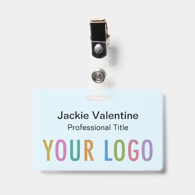 Badge en PVC bleu clair avec enrouleur de cordon à (Avant avec clip)