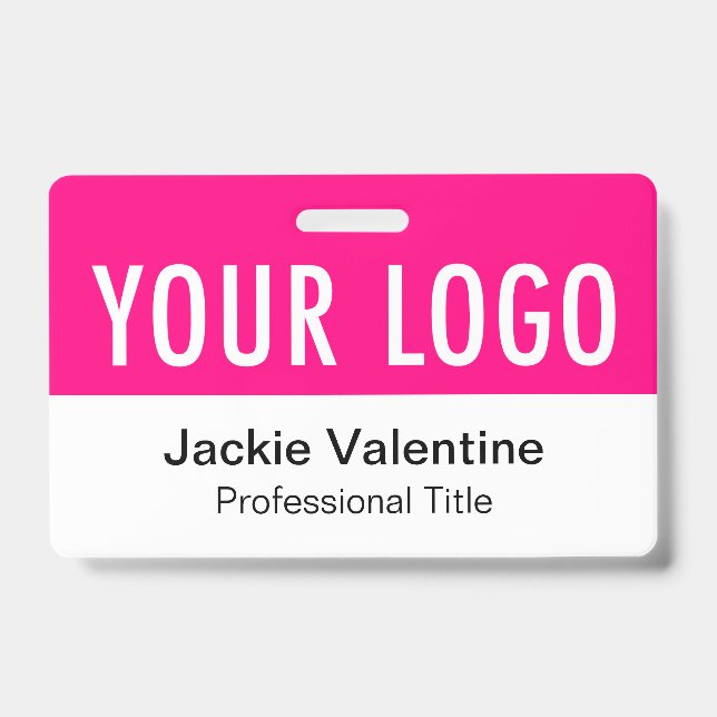 Badge en PVC rose vif horizontal pour identificati (Avant)
