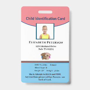 Badge Enfant Garçon Fille ID Identification Personnalise