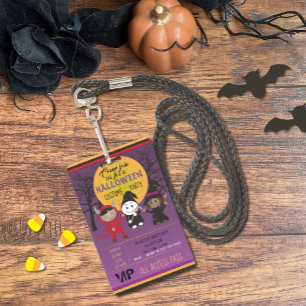 Badge Enfants en costume Halloween Party Invitation Badg