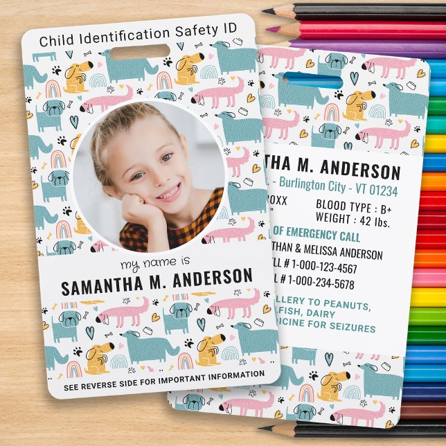 Badge Enfants ID Urgence Chiots Mignons Identification E (Créateur téléchargé)