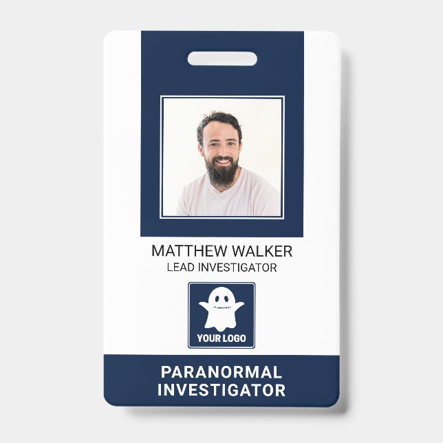 Badge Enquêteur paranormal Navy Blue Code QR Photo ID (Avant)