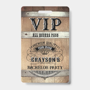 Badge Enterrement de vie de garçon Rustique Passe VIP