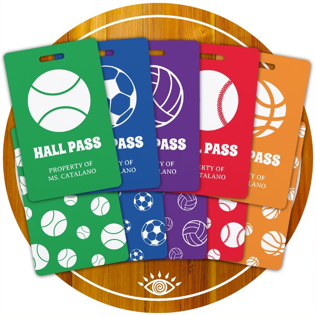 Badge entraîneur de volley-ball Teacher Hall Pass couleu (Créateur téléchargé)