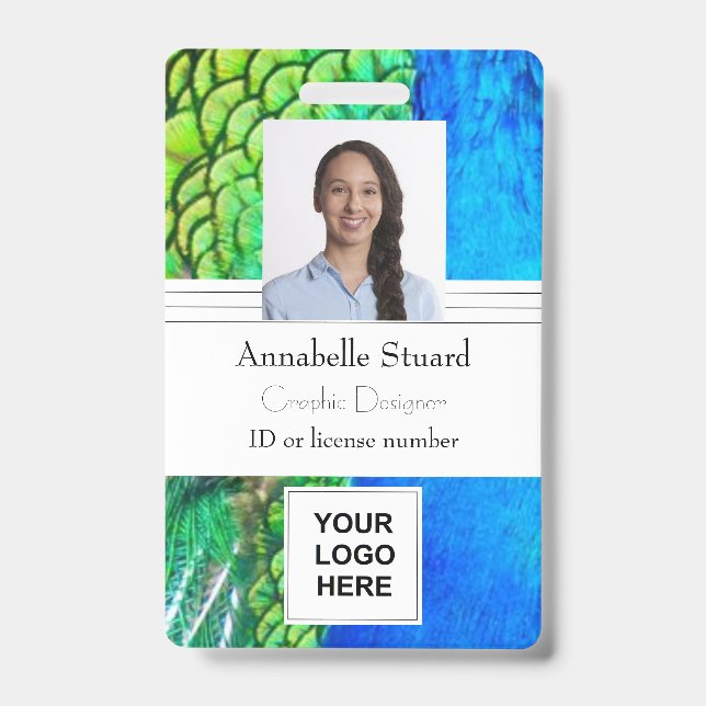 Badge Entreprise créative d'artiste colorée Paon (Avant)