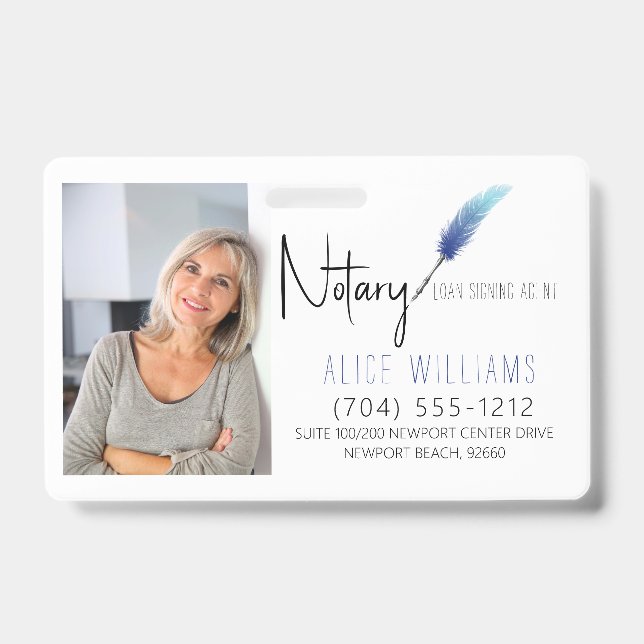 Badge Entreprise de photo notariale moderne bleu et blan (Avant)