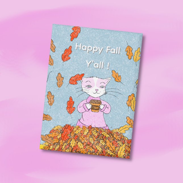 Badge Épinglette de chat gracieux d'automne (Cute Autumn rectangular button with a graceful cat surrounded by fallen leaves . )