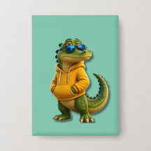 Épinglette verte menthe à personnage de crocodile
