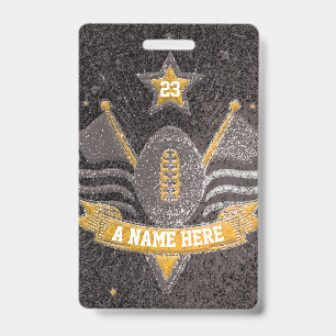 Badge Équipe de football scolaire pailleté noir et or Sp