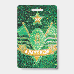 Badge Équipe de football scolaire pailleté vert et or Sp
