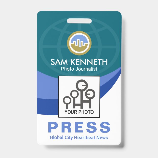 Badge Équipe de presse Blue Global Wave Photoreporter (Avant)