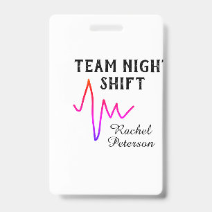 Badge Équipe infirmière de nuit docteur médical nom cœur