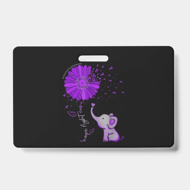 Badge Espoir Combat Éléphant Mignon Alzheimer Ruban Viol (Avant)