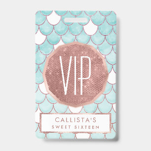 Badge Étalons de sirène de Parties scintillant rose Turq