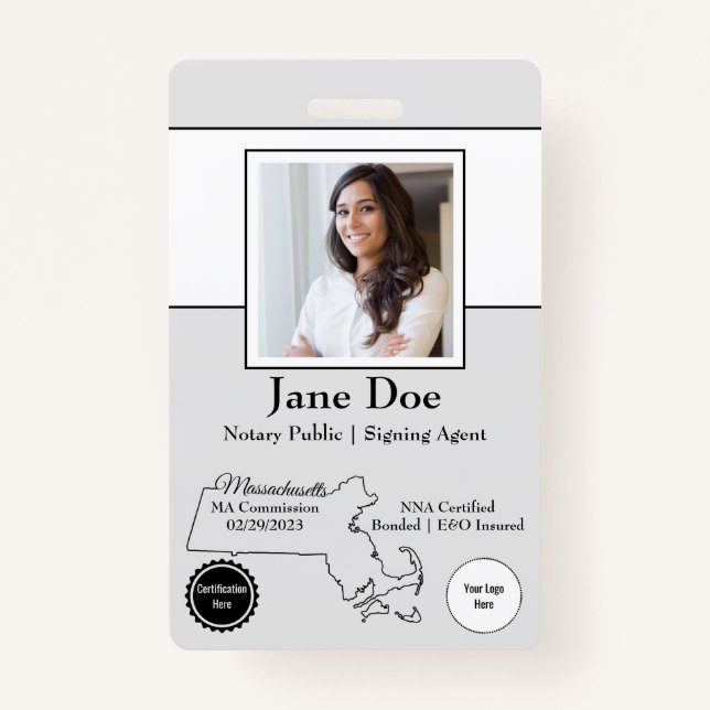 Badge État du Massachusetts Insigne public notaire Code  (Devant)