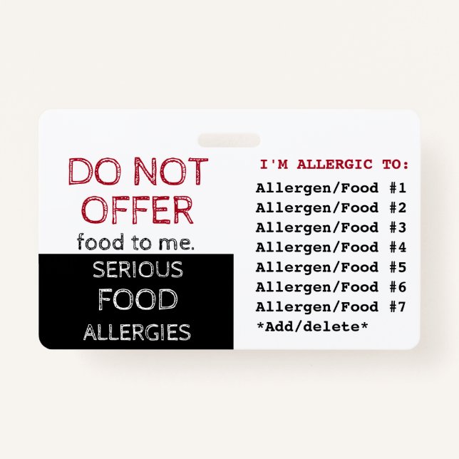 Badge Étiquette d'alerte aux allergies alimentaires mult (Devant)