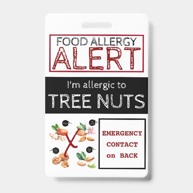 Badge Étiquette d'alerte d'allergie alimentaire aux noix (Avant)