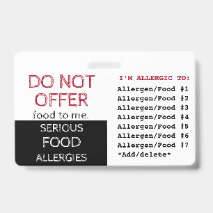 Badge Étiquette d'alerte d'allergie alimentaire multiple