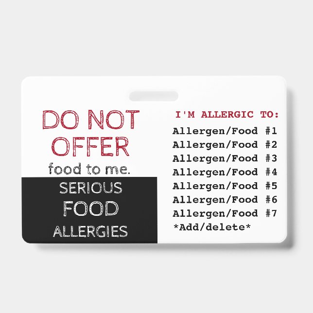 Badge Étiquette d'alerte d'allergie alimentaire multiple (Avant)