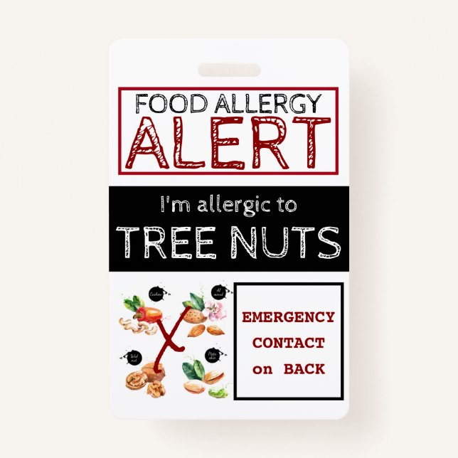 Badge Étiquette d'alerte d'allergie aux aliments de noix (Devant)
