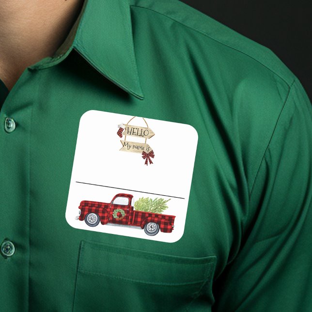 Badge étiquette de nom de fête de Noël Plaid Camio (Créateur téléchargé)