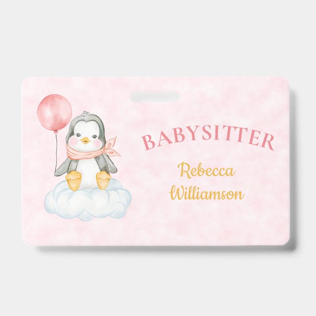 Badge Étiquette de nom d'entreprise de manchot mignon de (Avant)