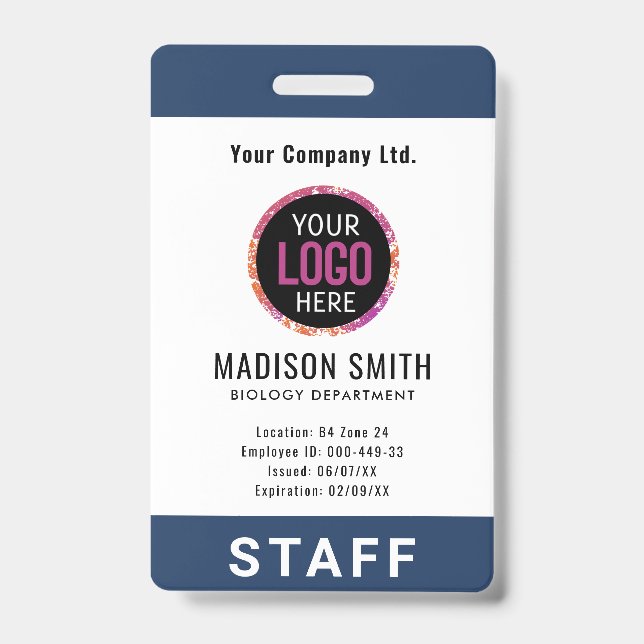Badge Étiquette d'entreprise avec nom d'employé bleu mar (Avant)