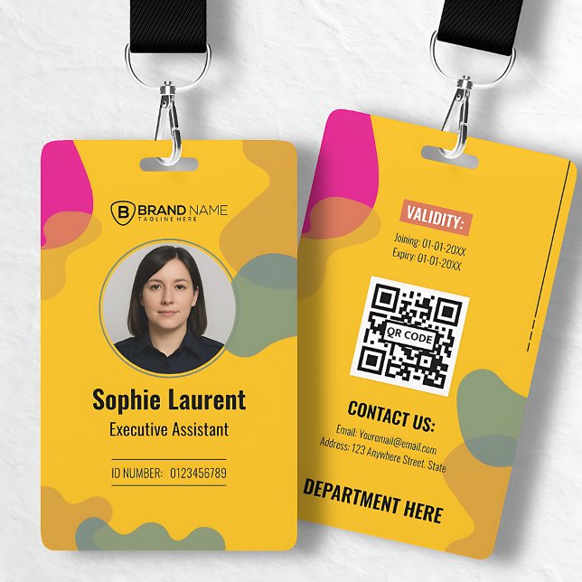 Badge Étiquette d'identité professionnelle Tourbillon Ab (Abstract Swirl Yellow Professional Name Tag ID Badge)