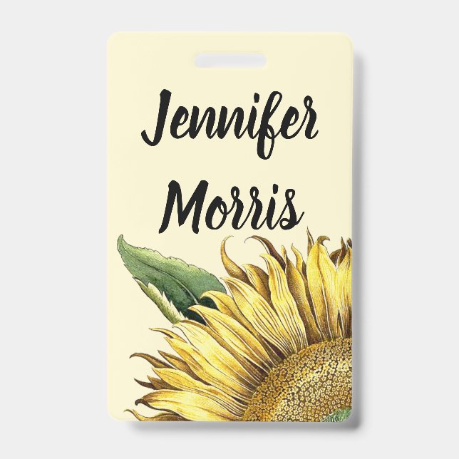 Badge Étiquette Nom Fleur Tournesol Botanique Vint (Avant)