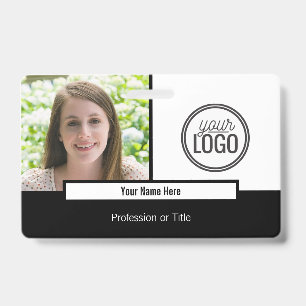Badge Étiquette nominative photo en noir et blanc avec b