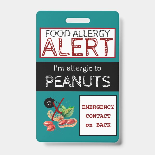 Badge Étiquette Turquoise Alerte d'allergie aux aliments (Avant)