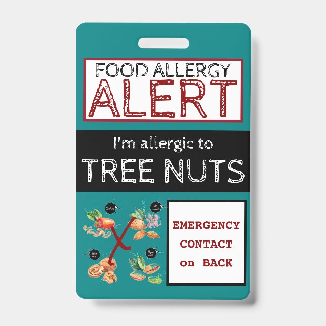 Badge Étiquette turquoise Tree Nut Food Allergy Alert (Avant)