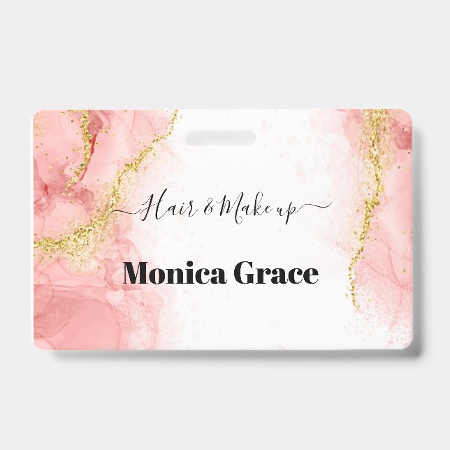 Badge Étiquettes de nom de beauté en agate rose doré    (Avant)