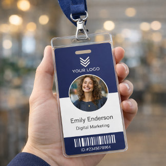 Badge Étiquettes nominatives de photo d'employé bleu mar