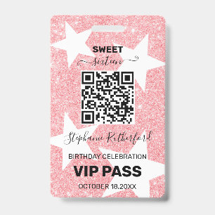 Badge Étoile Fête d'Anniversaire VIP PASS Paillettes Ros