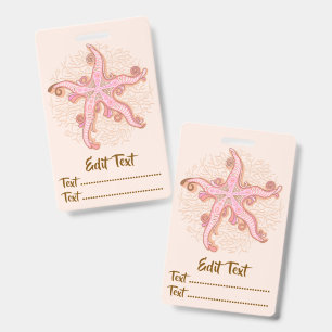 Badge Étoiles de mer et motif pastel rose corail