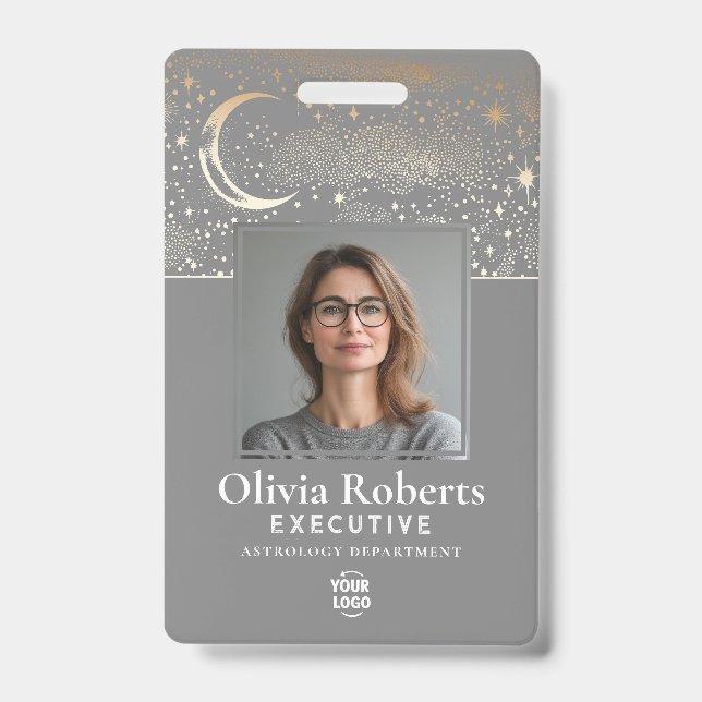 Badge Étoiles Lune Céleste Nuit Société de Sécurité ID (Avant)